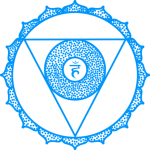 Blue octagon with two black, slanted eye slits creating a menacing face look.